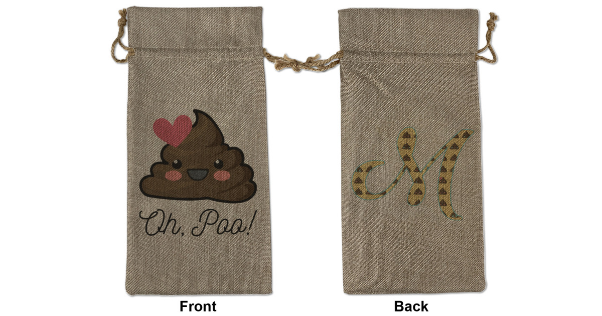 Custom Poop Emoji Large Burlap Gift Bag - Front & Back (Personalized ...