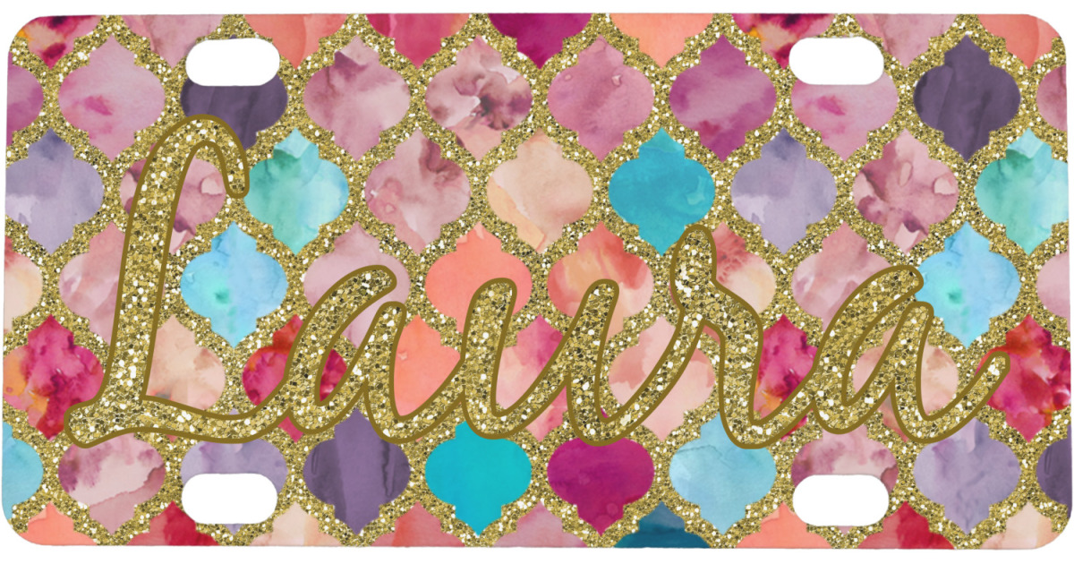 Custom Glitter Moroccan Watercolor Mini/Bicycle License Plate ...