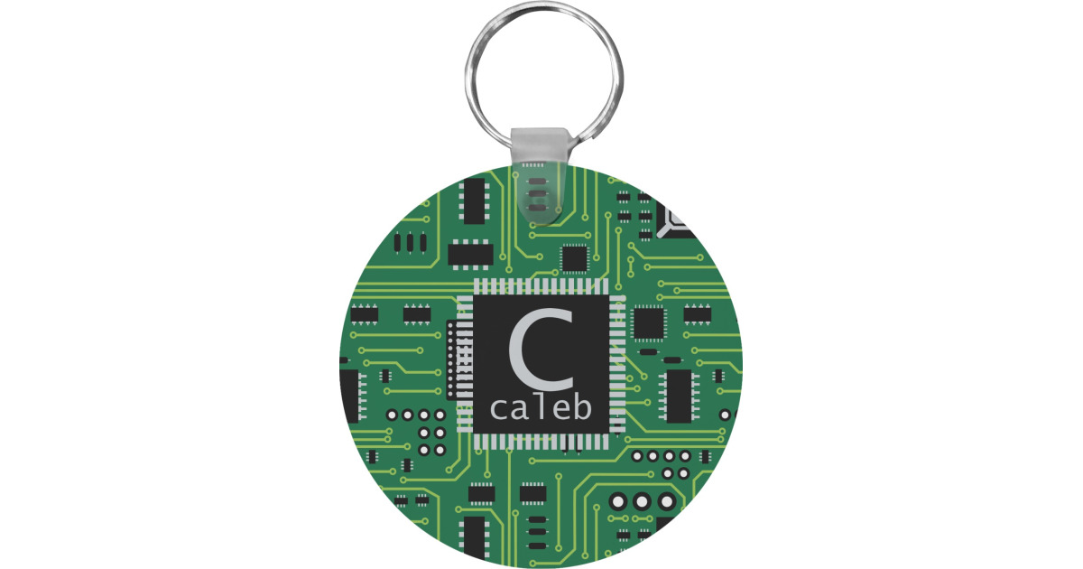 Custom Circuit Board Round Plastic Keychain (Personalized) | YouCustomizeIt