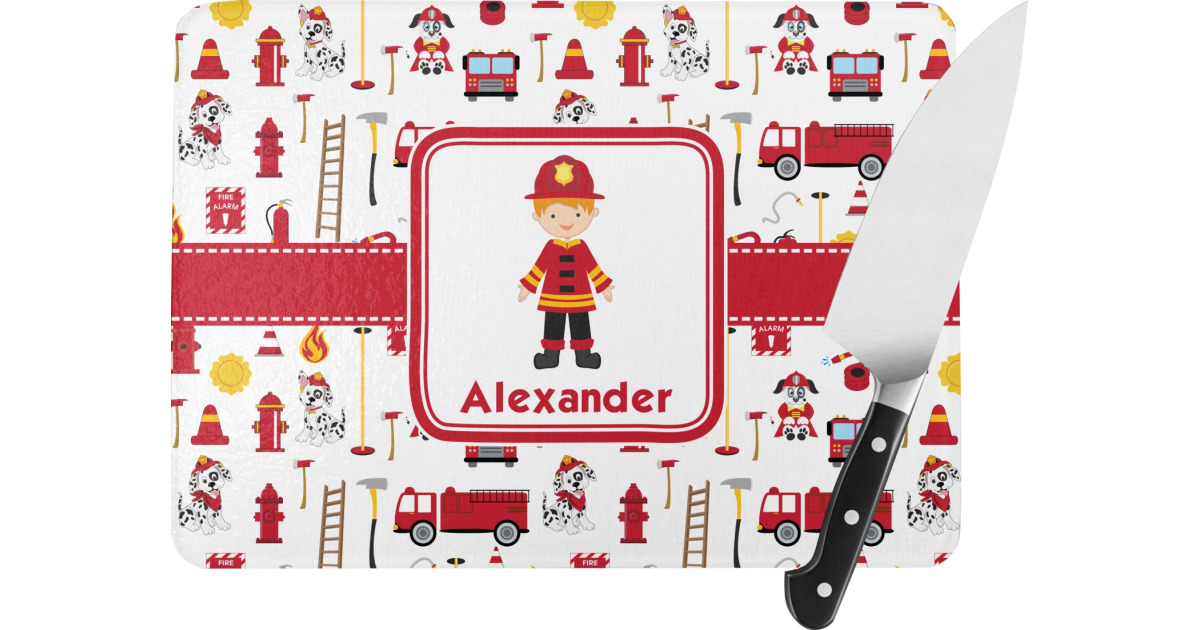 Custom Firefighter Character Rectangular Glass Cutting Board ...