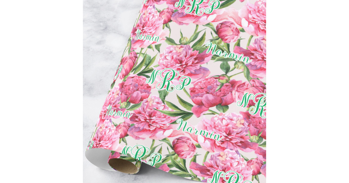 Custom Watercolor Peonies Wrapping Paper Roll - Large (Personalized ...