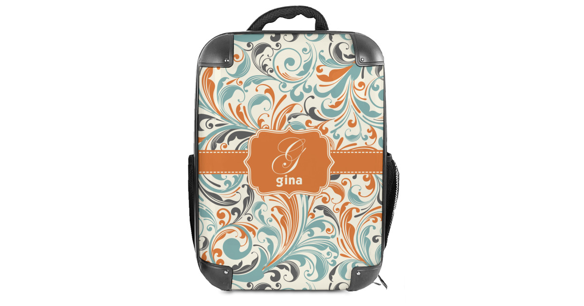 Custom Orange & Blue Leafy Swirls Hard Shell Backpack (Personalized ...