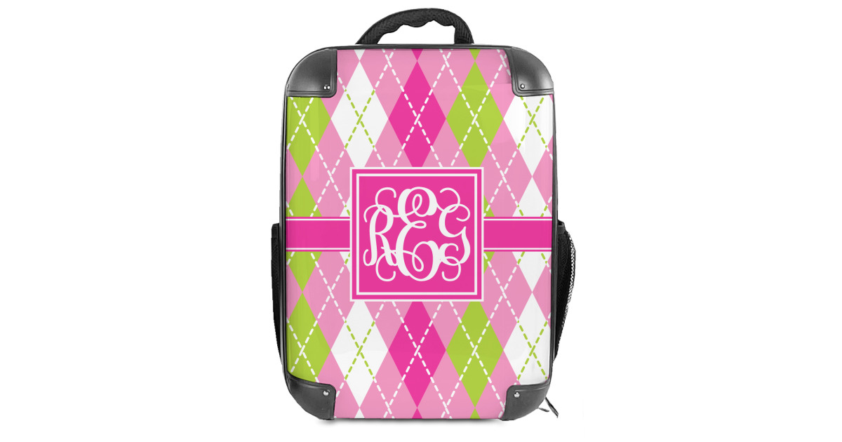 Custom Pink & Green Argyle Hard Shell Backpack (Personalized ...