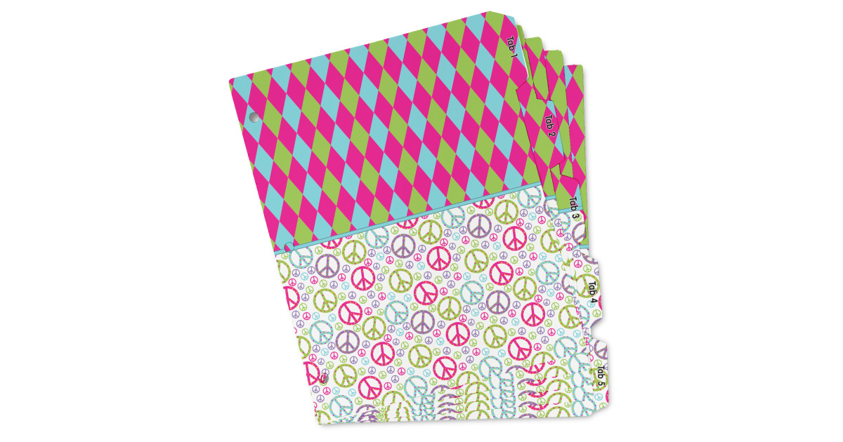 Custom Harlequin & Peace Signs Binder Tab Divider Set (Personalized ...