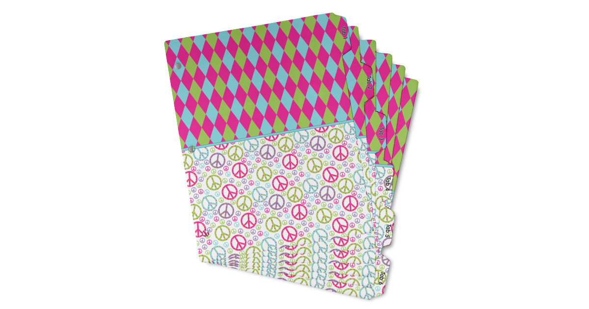 Custom Harlequin & Peace Signs Binder Tab Divider - Set of 6 ...
