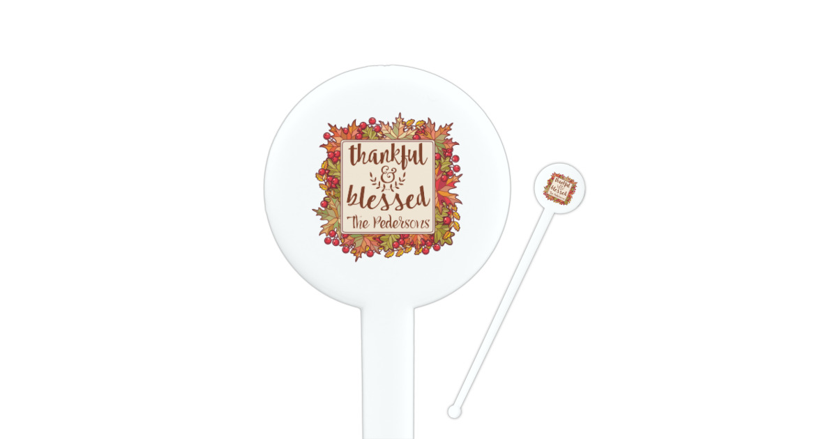 Custom Thankful & Blessed Round Plastic Stir Sticks (Personalized ...