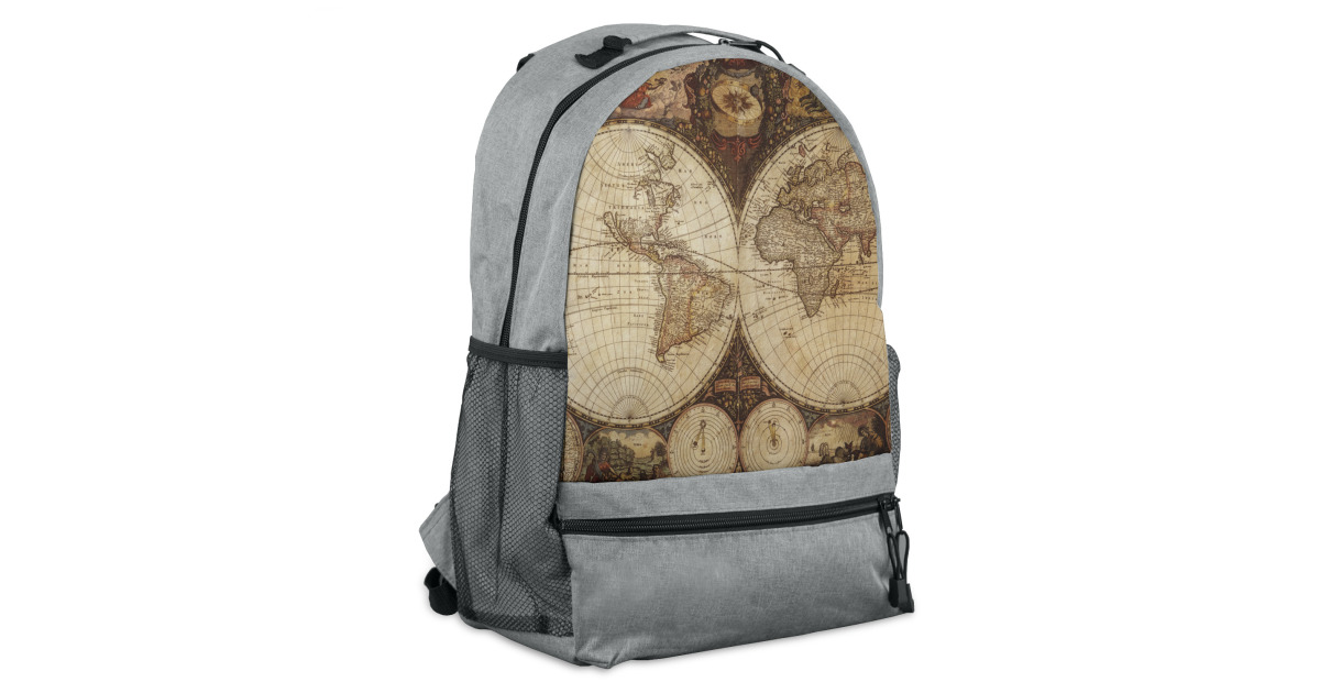 Custom Vintage World Map Backpack - Grey | YouCustomizeIt