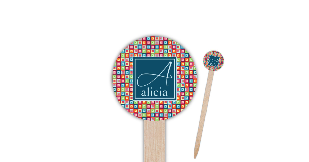 Custom Retro Squares Round Wooden Food Picks (Personalized ...