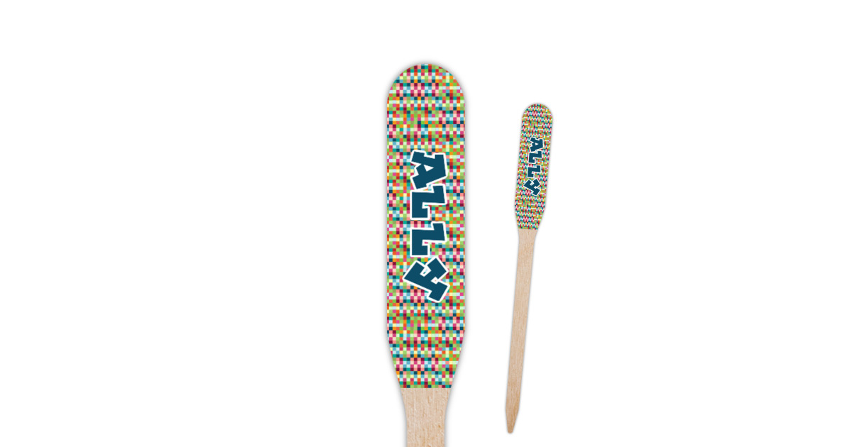 Custom Retro Pixel Squares Paddle Wooden Food Picks - Single Sided ...