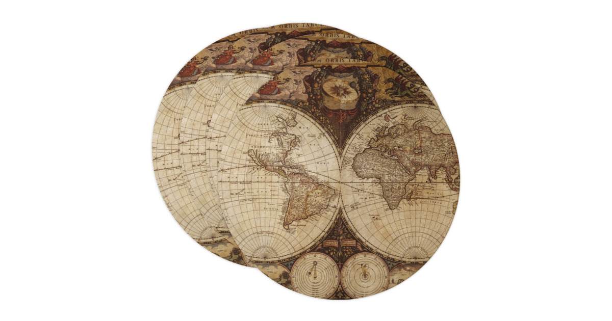 Custom Vintage World Map Round Paper Coasters | YouCustomizeIt