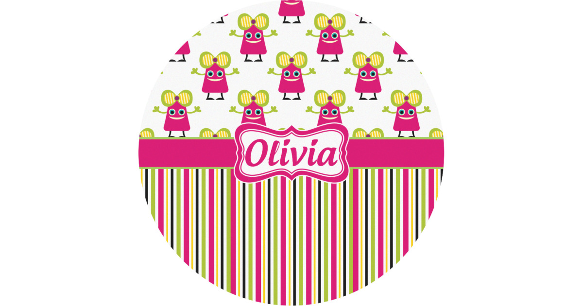 Custom Pink Monsters & Stripes Multipurpose Round Labels - Custom Sized ...