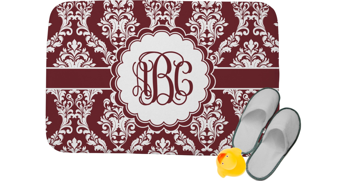 Custom Maroon & White Memory Foam Bath Mat (Personalized) | YouCustomizeIt