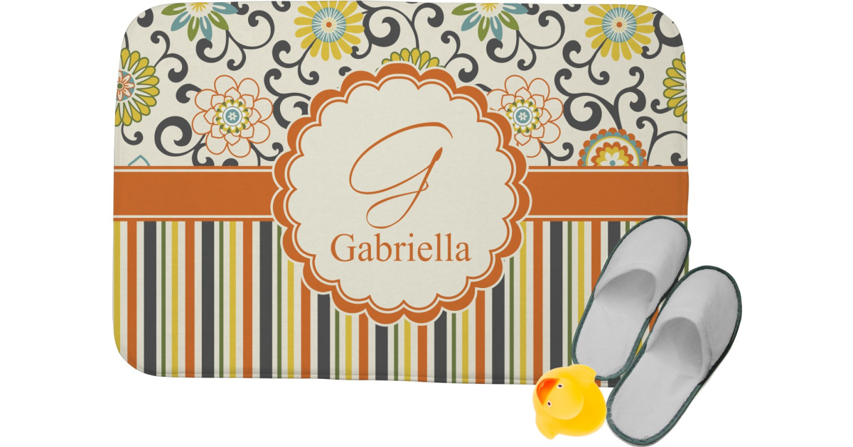 Custom Swirls, Floral & Stripes Memory Foam Bath Mat (Personalized ...