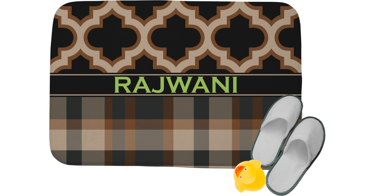 Custom Moroccan & Plaid Memory Foam Bath Mat (Personalized ...