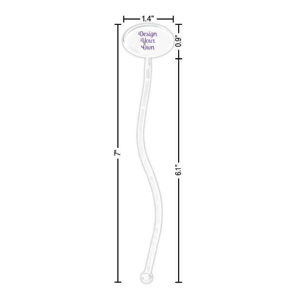 Custom Design - Clear Plastic 7" Stir Stick - Oval - Dimensions