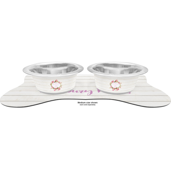 Custom Design - Metal Pet Bowls - On Dog Bone Shaped Mat