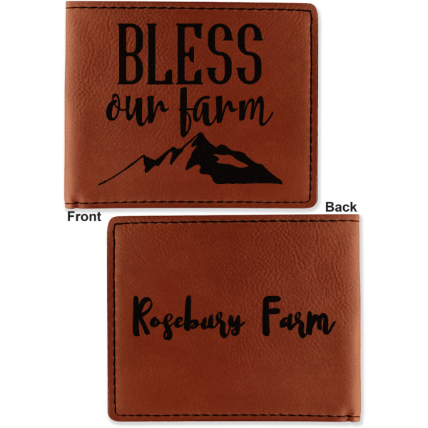 Custom Design - Cognac Leatherette Bifold Wallets - Front and Back