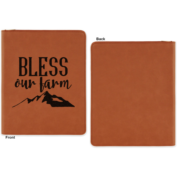 Custom Design - Cognac Leatherette Zipper Portfolios with Notepad - Single Sided - Apvl