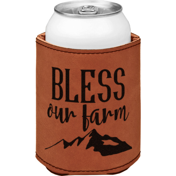 Custom Design - Cognac Leatherette Can Sleeve - Single Front