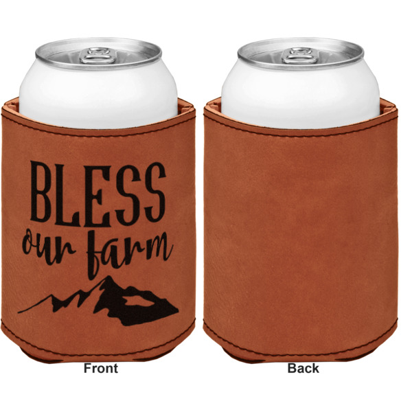 Custom Design - Cognac Leatherette Can Sleeve - Single Sided Front and Back