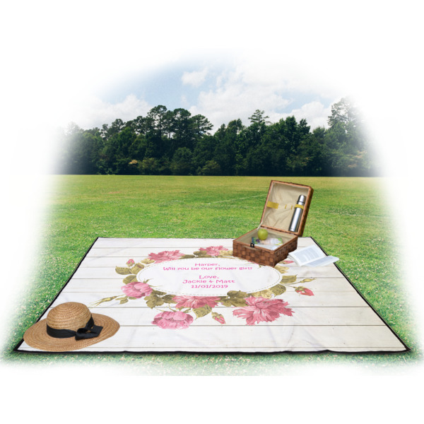 Custom Design - Picnic Blanket - with Basket Hat and Book - in Use