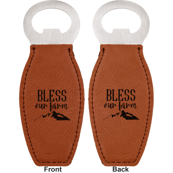 Custom Design - Leather Bar Bottle Opener - Front and Back (double sided)