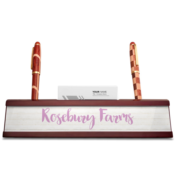 Custom Design - Red Mahogany Nameplates with Business Card Holder - Straight