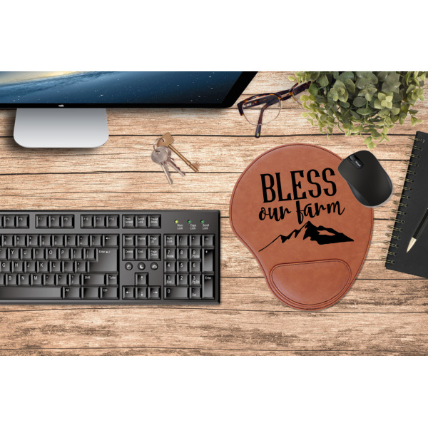 Custom Design - Cognac Leatherette Mousepad with Wrist Support - Lifestyle Image