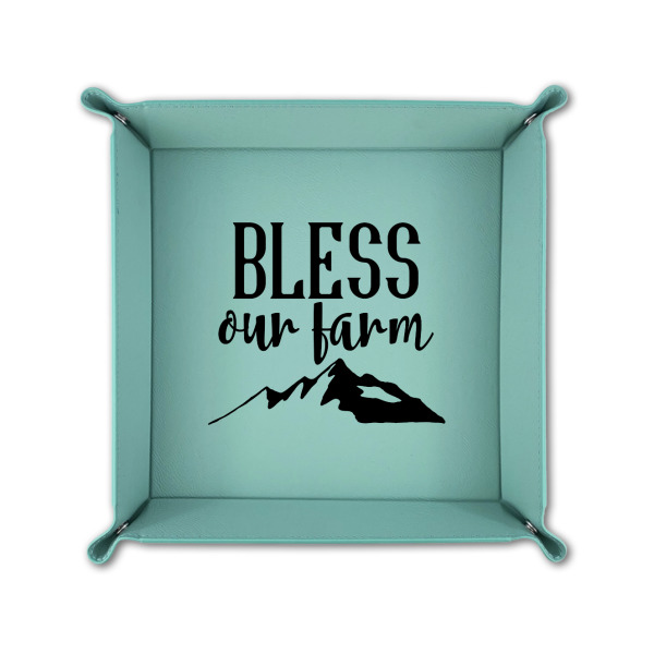 Custom Design - 6" x 6" Teal Leatherette Snap Up Tray - FOLDED UP