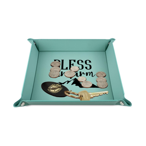 Custom Design - 6" x 6" Teal Leatherette Snap Up Tray - STYLED