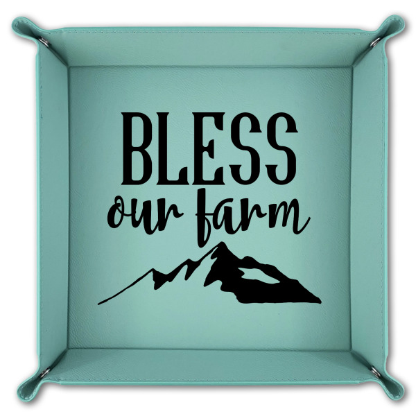 Custom Design - 9" x 9" Teal Leatherette Snap Up Tray - FOLDED
