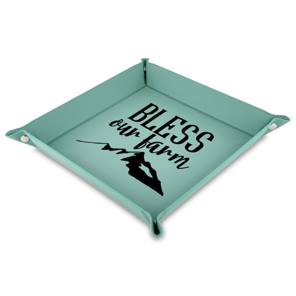 Custom Design Your Own Faux Leather Dice Tray - 9" x 9"  - Teal