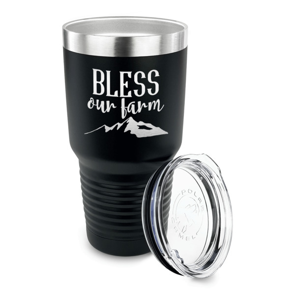 Custom Design - 30 oz Stainless Steel Ringneck Tumblers - Black - LID OFF