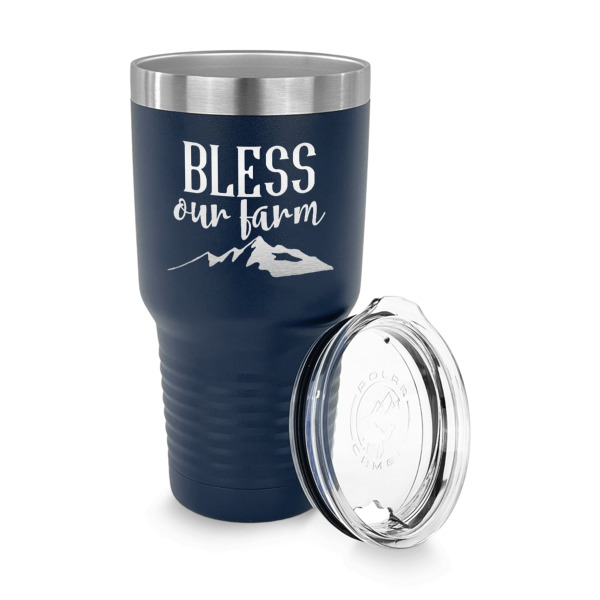 Custom Design - 30 oz Stainless Steel Ringneck Tumblers - Navy - LID OFF