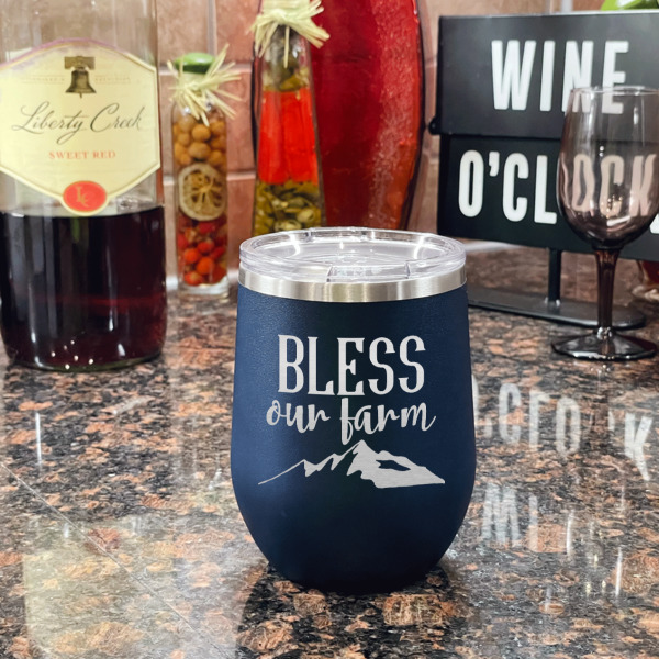 Custom Design - Stainless Wine Tumblers - Navy - Double Sided - In Context