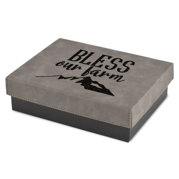 Custom Farm House Small Gift Box w/ Engraved Leather Lid