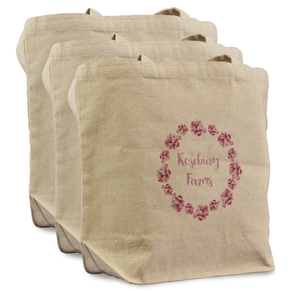 Custom Design - 3 Reusable Cotton Grocery Bags - Front View