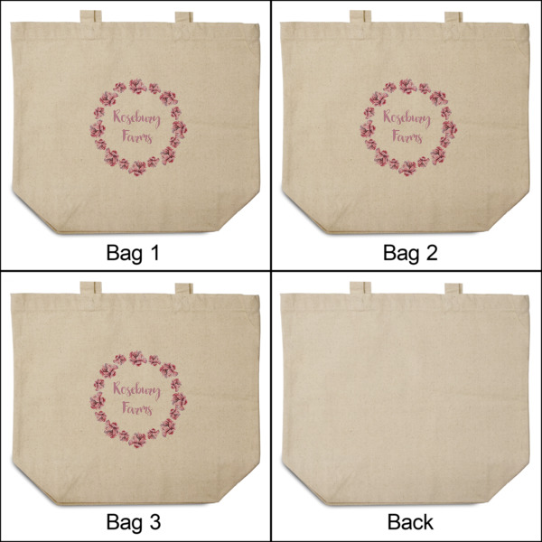 Custom Design - 3 Reusable Cotton Grocery Bags - Front & Back View