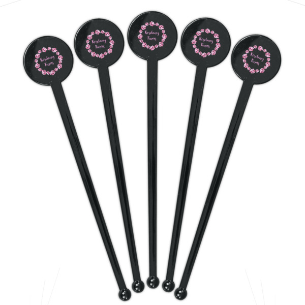 Custom Design - Black Plastic 7" Stir Stick - Round - Fan View