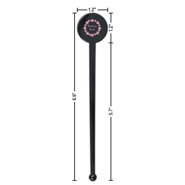 Custom Design - Black Plastic 7" Stir Stick - Round - Dimensions