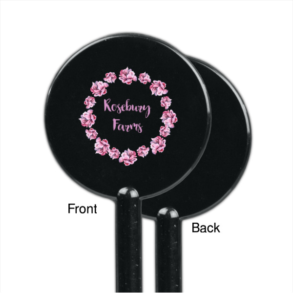 Custom Design - Black Plastic 5.5" Stir Stick - Single Sided - Round - Front & Back