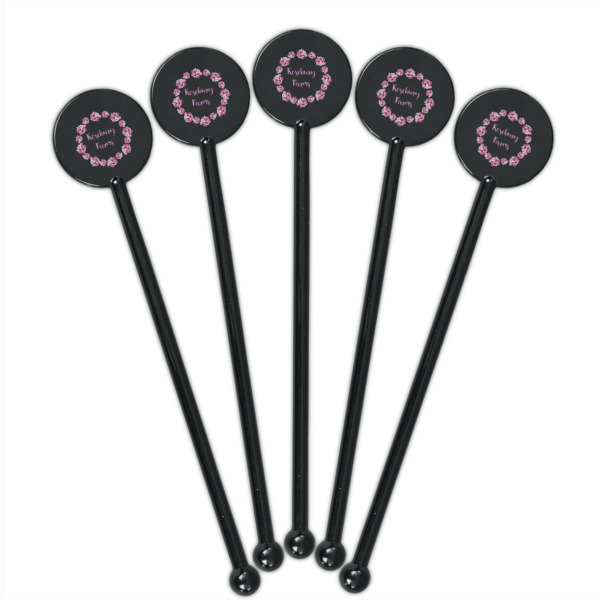 Custom Design - Black Plastic 5.5" Stir Stick - Round - Fan View