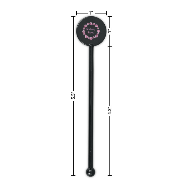 Custom Design - Black Plastic 5.5" Stir Stick - Round - Dimensions