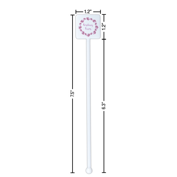 Custom Design - White Plastic Stir Stick - Square - Dimensions