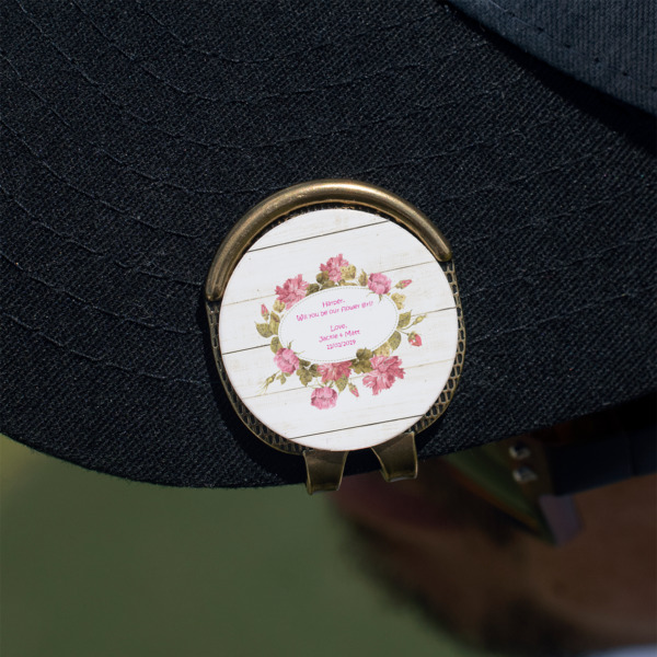 Custom Design - Golf Ball Marker Hat Clip - Gold - On Hat