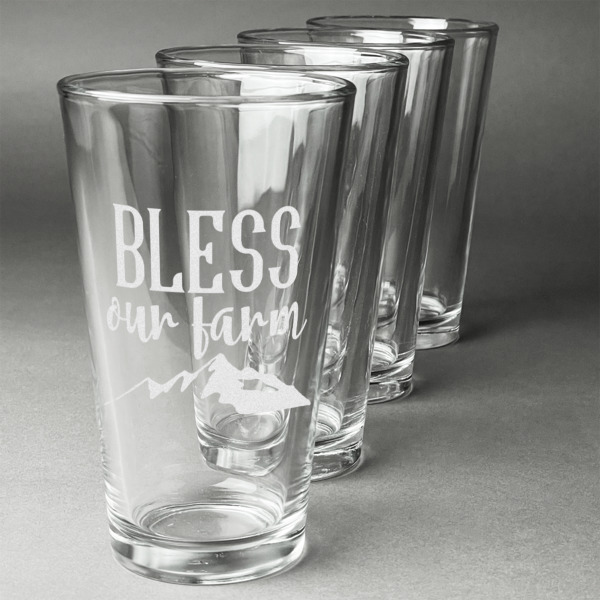 Custom Design - Set of Four Engraved Pint Glasses - Set View