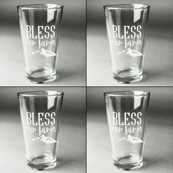 Custom Design - Set of Four Engraved Beer Glasses - Individual View