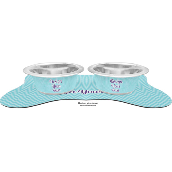 Custom Design - Metal Pet Bowls - On Dog Bone Shaped Mat