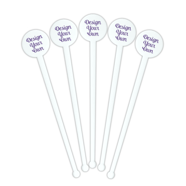 Custom Design - White Plastic 7" Stir Stick - Round - Fan View