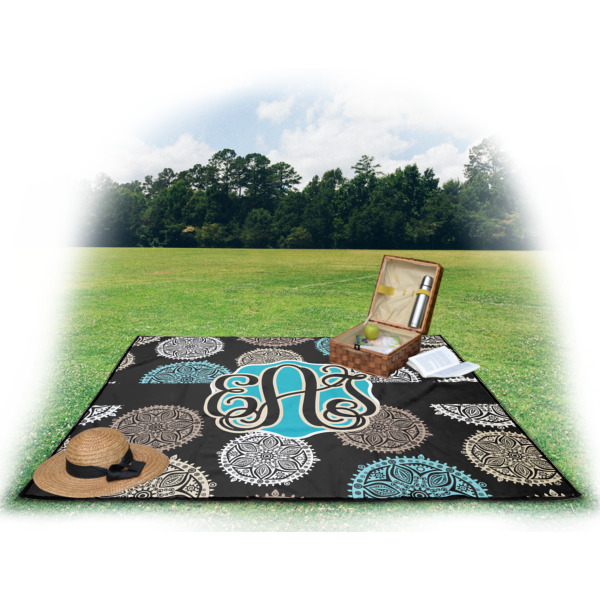 Custom Design - Picnic Blanket - with Basket Hat and Book - in Use